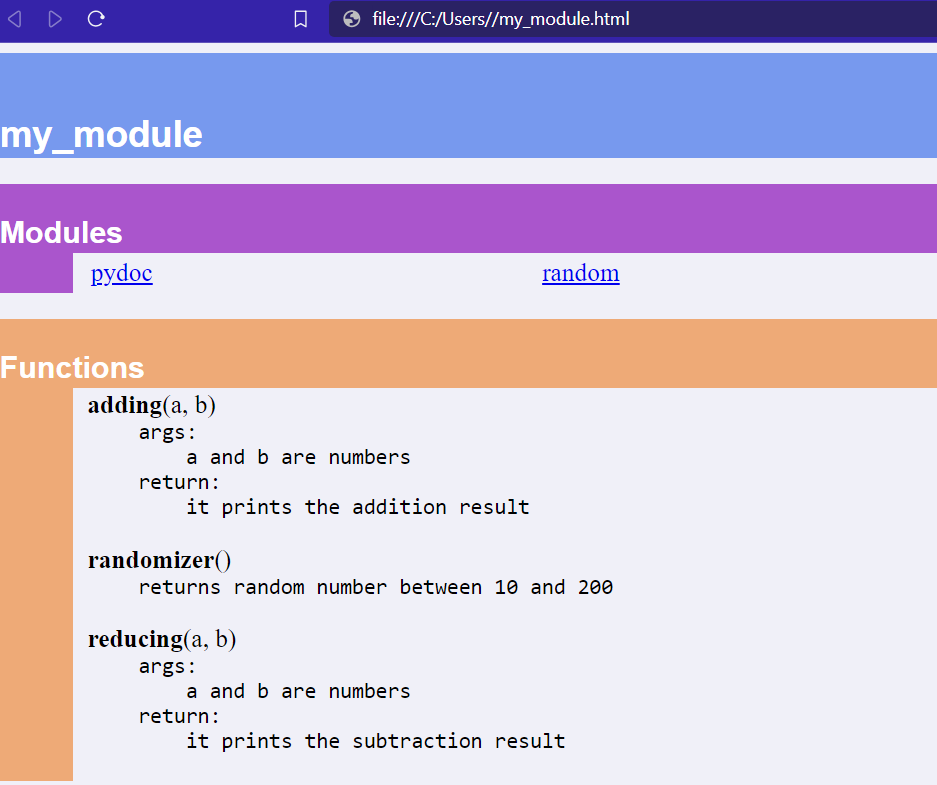 pydoc for html documentation