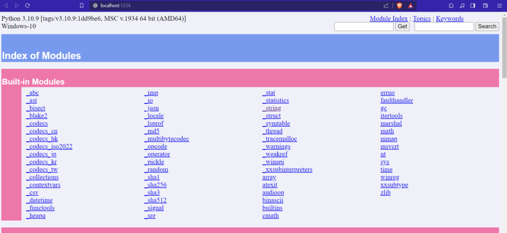 pydoc for module documentation